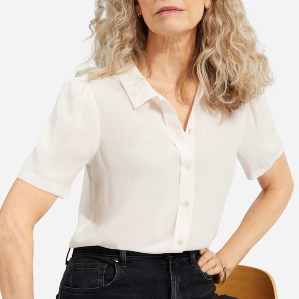 Everlane Clean Silk Puff-Sleeve Shirt
